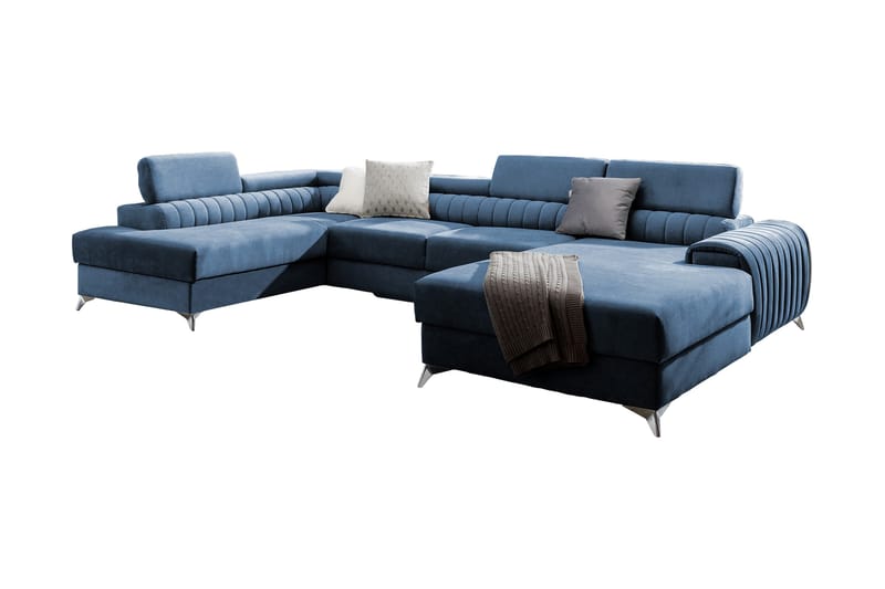 Kamran Sovesofa m. Divan og Sjeselong med Oppbevaring - Blå - Møbler - Sofaer - Sovesofaer