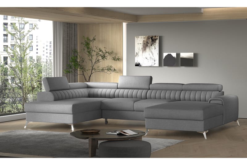 Kamran Sovesofa m. Divan og Sjeselong med Oppbevaring - Grå - Møbler - Sofaer - Sovesofaer