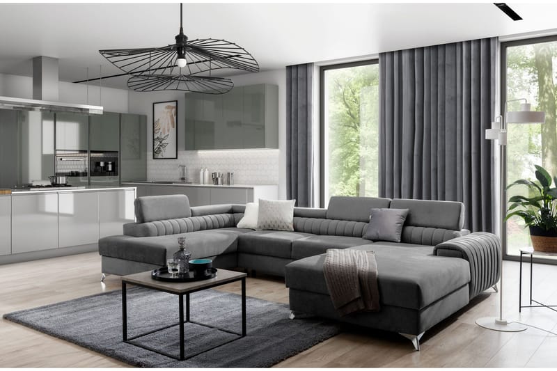 Kamran Sovesofa m. Divan og Sjeselong med Oppbevaring - Grå - Møbler - Sofaer - Sovesofaer