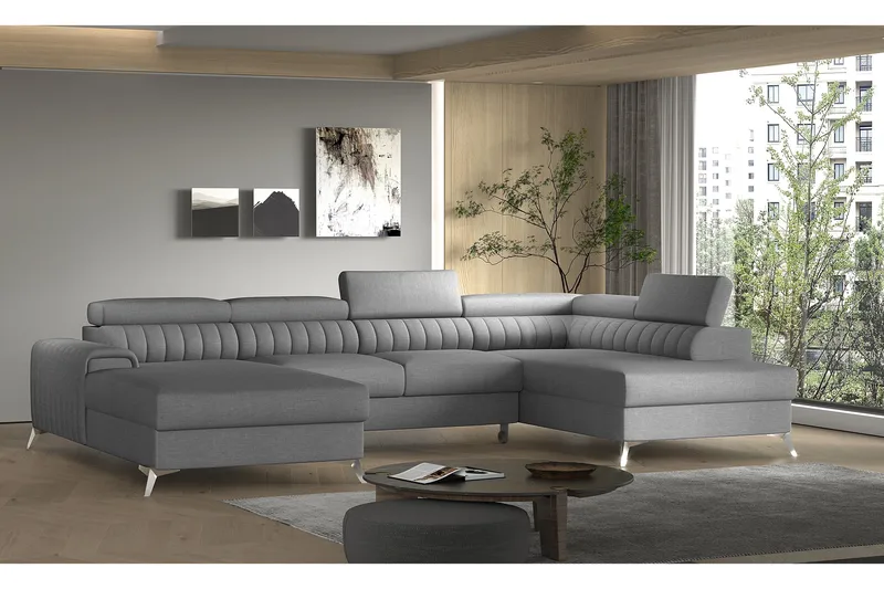 Kamran Sovesofa m. Divan og Sjeselong med Oppbevaring - Grå - Møbler - Sofaer - Sovesofaer