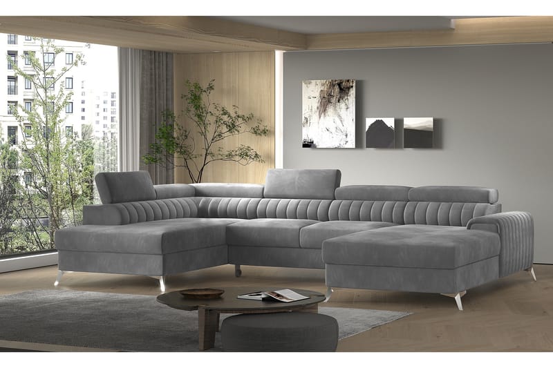 Kamran Sovesofa m. Divan og Sjeselong med Oppbevaring - Grå - Møbler - Sofaer - Sovesofaer