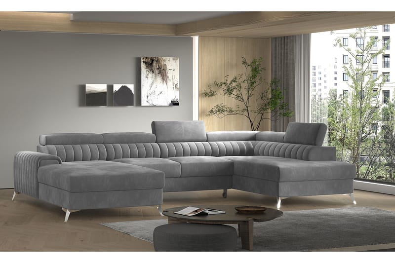 Kamran Sovesofa m. Divan og Sjeselong med Oppbevaring - Grå - Møbler - Sofaer - Sovesofaer