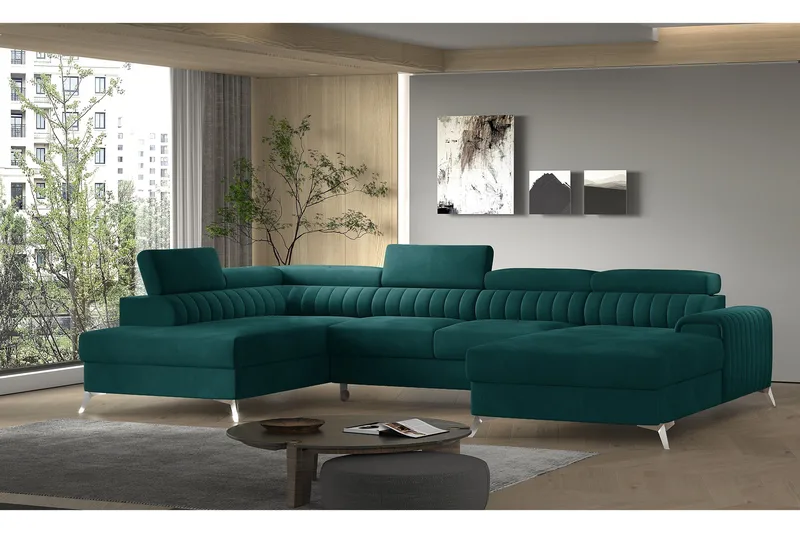 Kamran Sovesofa m. Divan og Sjeselong med Oppbevaring - Grønn - Møbler - Sofaer - Sovesofaer