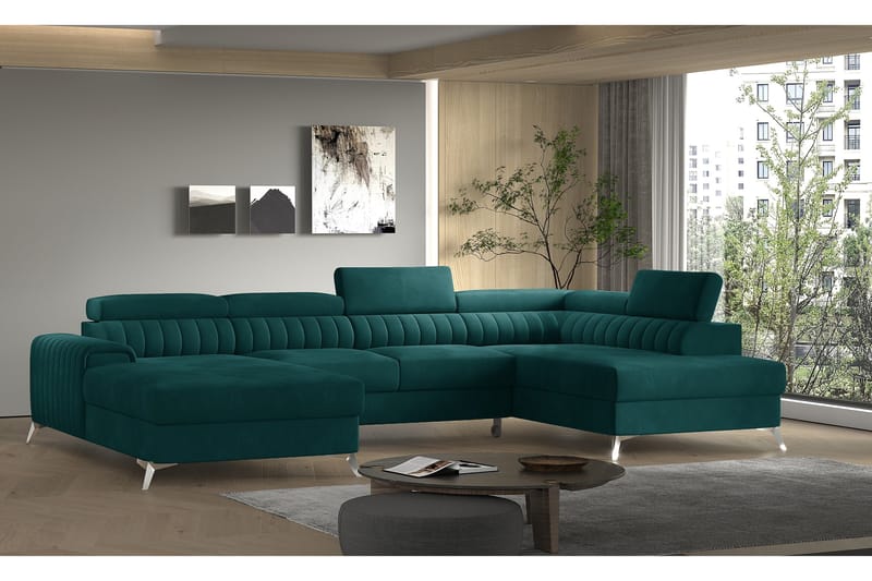 Kamran Sovesofa m. Divan og Sjeselong med Oppbevaring, Grønn