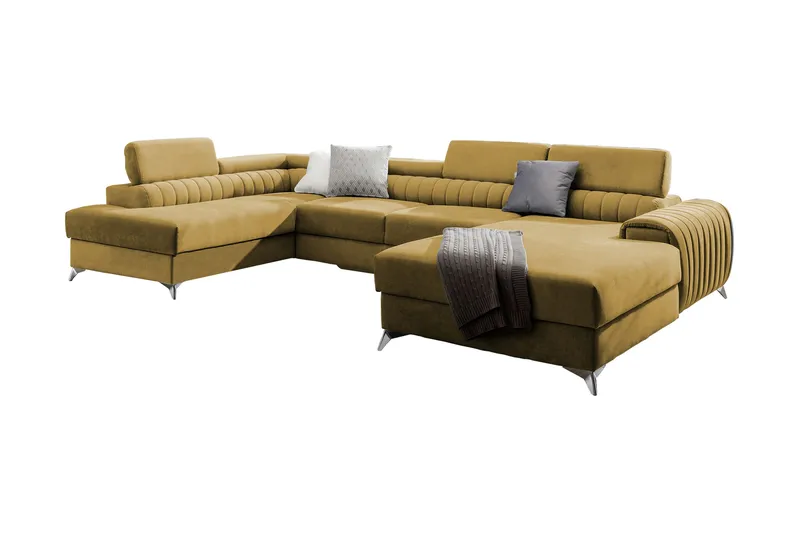 Kamran Sovesofa m. Divan og Sjeselong med Oppbevaring - Gul - Møbler - Sofaer - Sovesofaer