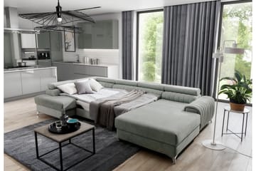 Kamran Sovesofa m. Divan og Sjeselong med Oppbevaring - Lyseblå - Møbler - Sofaer - Sovesofaer