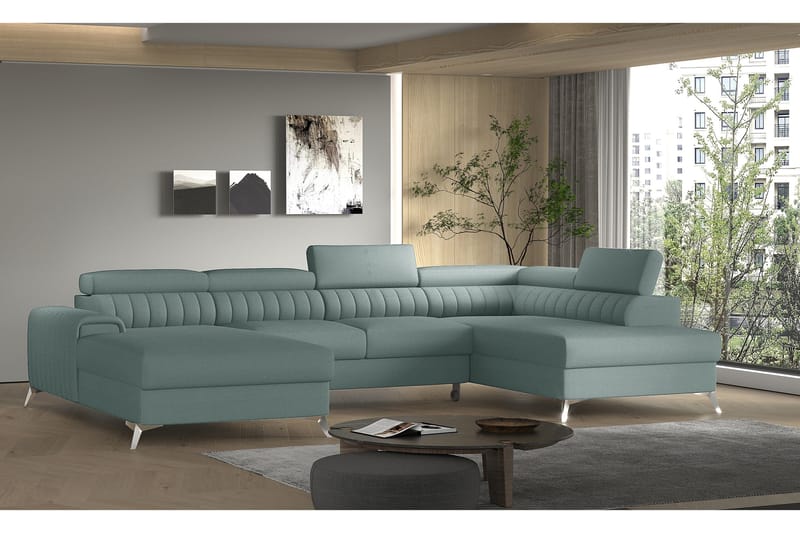 Kamran Sovesofa m. Divan og Sjeselong med Oppbevaring, Lyseblå