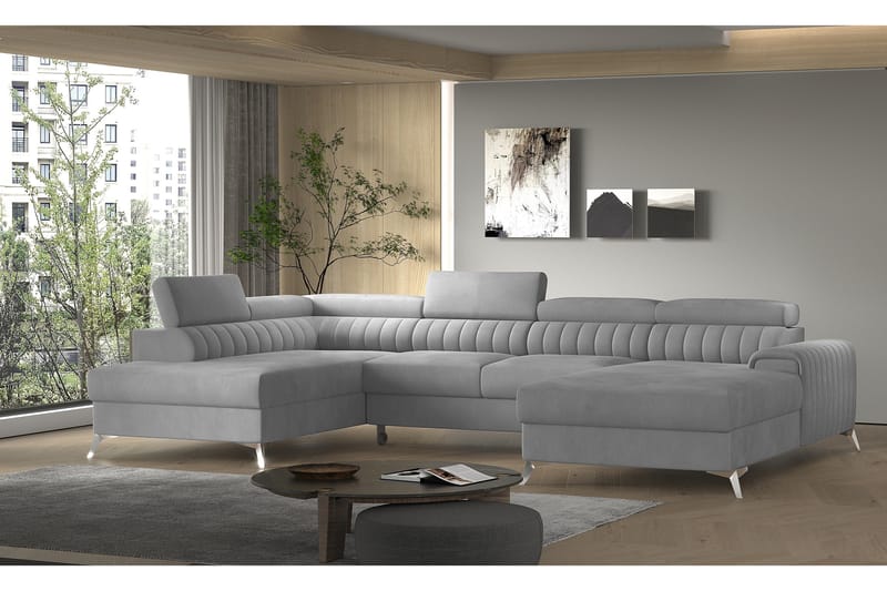 Kamran Sovesofa m. Divan og Sjeselong med Oppbevaring - Lysegrå - Møbler - Sofaer - Sovesofaer
