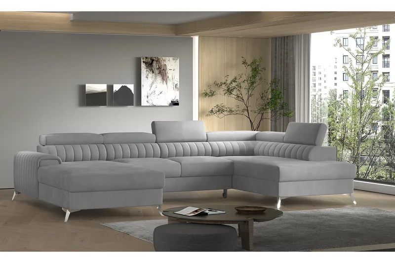 Kamran Sovesofa m. Divan og Sjeselong med Oppbevaring - Lysegrå - Møbler - Sofaer - Sovesofaer