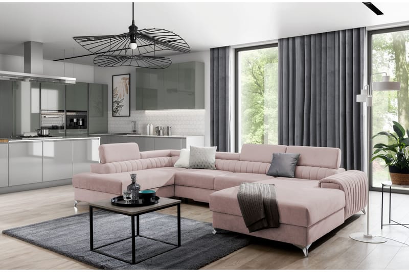 Kamran Sovesofa m. Divan og Sjeselong med Oppbevaring - Lyserosa - Møbler - Sofaer - Sovesofaer