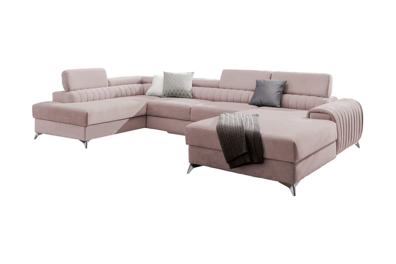 Kamran Sovesofa m. Divan og Sjeselong med Oppbevaring - Lyserosa - Møbler - Sofaer - Sovesofaer