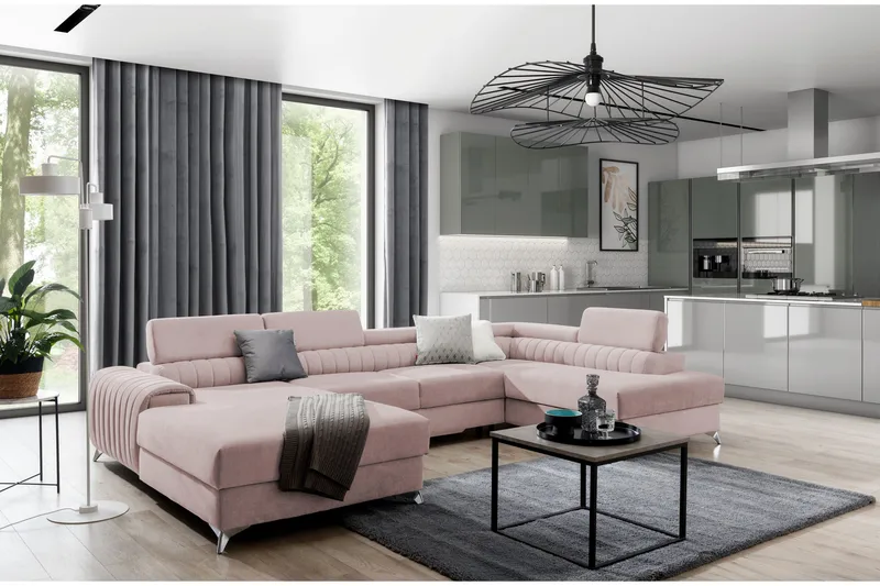 Kamran Sovesofa m. Divan og Sjeselong med Oppbevaring - Lyserosa - Møbler - Sofaer - Sovesofaer