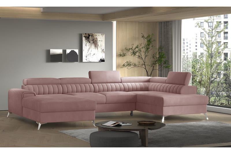 Kamran Sovesofa m. Divan og Sjeselong med Oppbevaring - Rosa - Møbler - Sofaer - Sovesofaer