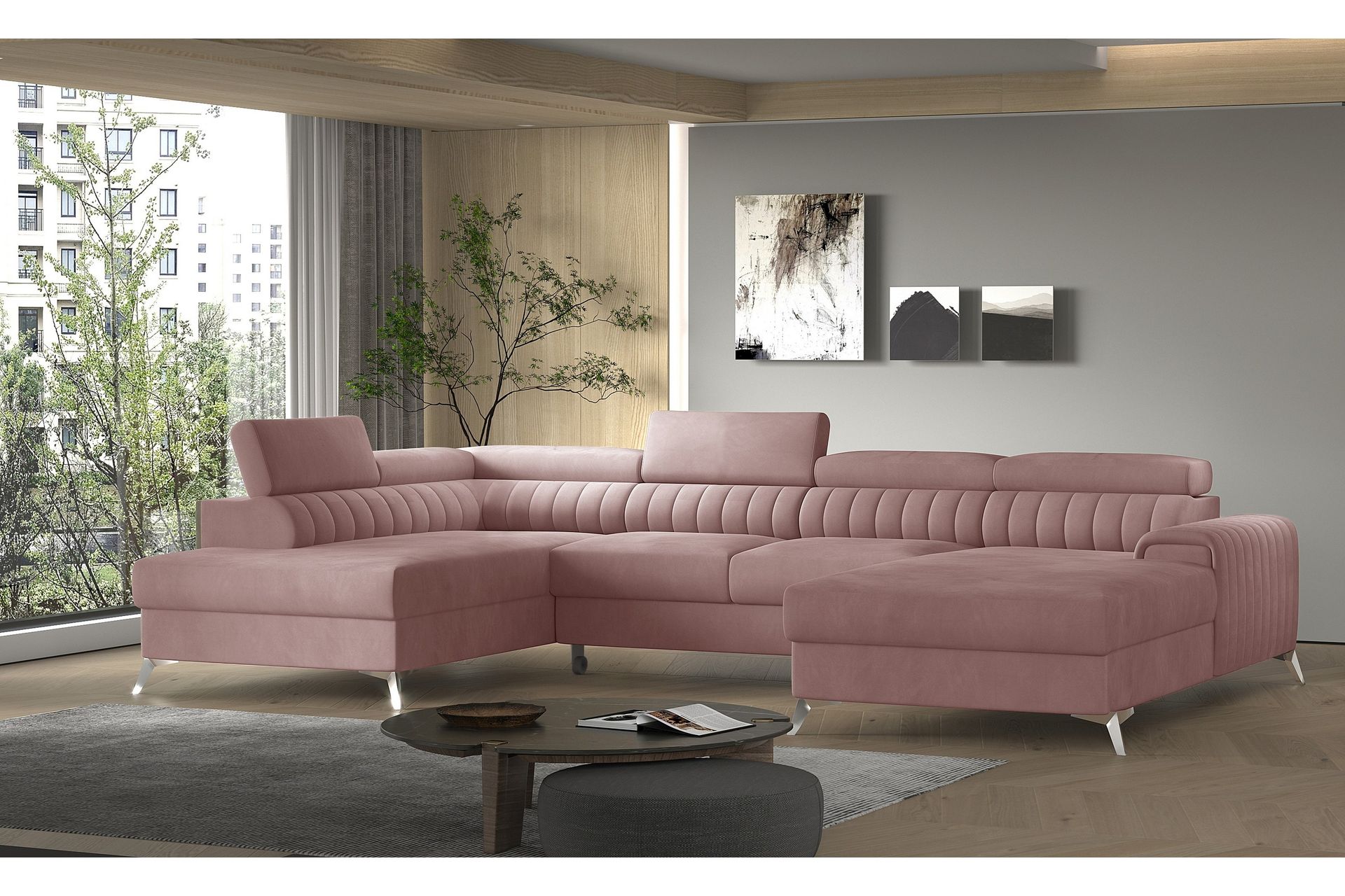 Kamran Sovesofa m. Divan og Sjeselong med Oppbevaring - Rosa - Møbler - Sofaer - Sovesofaer