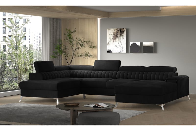 Kamran Sovesofa m. Divan og Sjeselong med Oppbevaring - Svart - Møbler - Sofaer - Sovesofaer