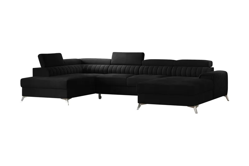 Kamran Sovesofa m. Divan og Sjeselong med Oppbevaring - Svart - Møbler - Sofaer - Sovesofaer