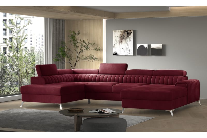 Kamran Sovesofa m. Divan og Sjeselong med Oppbevaring - Vinrød - Møbler - Sofaer - Sovesofaer