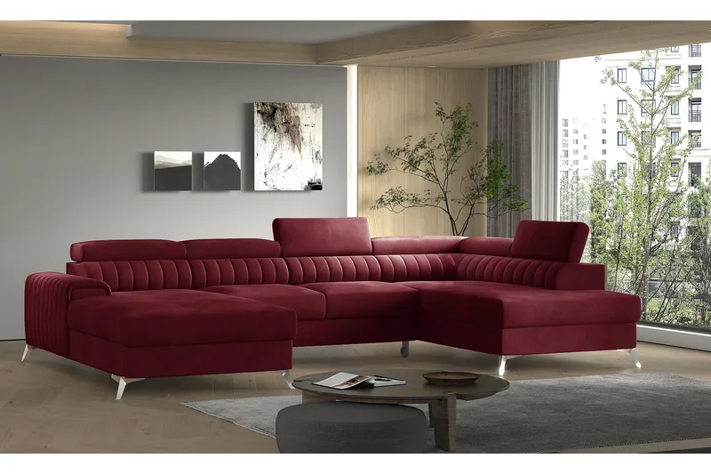 Kamran Sovesofa m. Divan og Sjeselong med Oppbevaring - Vinrød - Møbler - Sofaer - Sovesofaer