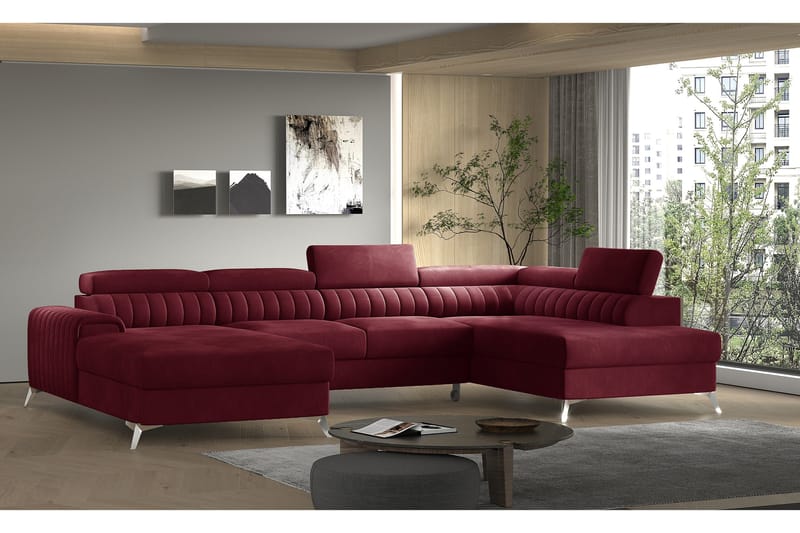 Kamran Sovesofa m. Divan og Sjeselong med Oppbevaring - Vinrød - Møbler - Sofaer - Sovesofaer