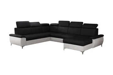 Karkula Høyre Hjørnesovesofa Utrekkbar 128x275 cm med Oppbevaring i Stoff - Hvit|Svart - Møbler - Sofaer - Sovesofaer