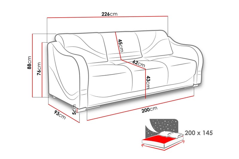 Karmen Sovesofa 226x93x88 cm - Møbler - Sofaer - Sovesofaer
