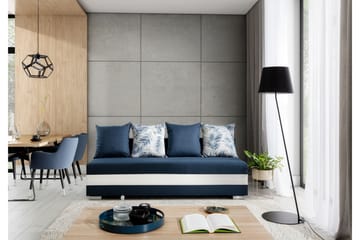 Karolez 3-seter Rektangulær Sovesofa med Bladmønstrede Puter i Stoff - Blå|Hvit - Møbler - Sofaer - Sovesofaer