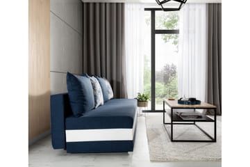 Karolez 3-seter Rektangulær Sovesofa med Bladmønstrede Puter i Stoff - Blå|Hvit - Møbler - Sofaer - Sovesofaer