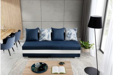 Karolez 3-seter Rektangulær Sovesofa med Bladmønstrede Puter i Stoff - Blå|Hvit - Møbler - Sofaer - Sovesofaer