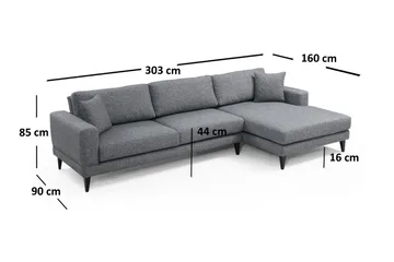 Katilaya Sovesofa med Divan Høyre - Grå - Møbler - Sofaer - Sovesofaer