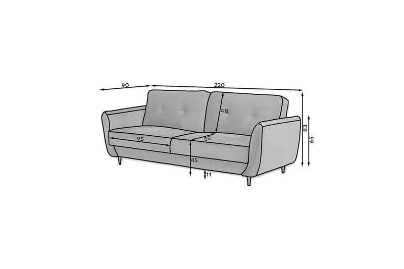 Katsuya Sovesofa 3-seters - Lyserosa - Sovesofaer - 3 seters sovesofa