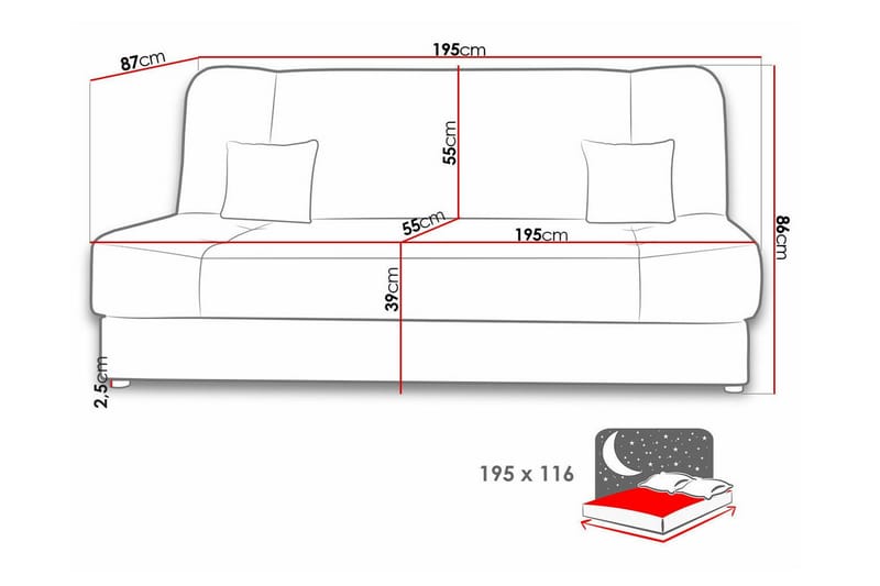 Kintore 2-seters Sovesofa - Grå - Møbler - Sofaer - Sovesofaer