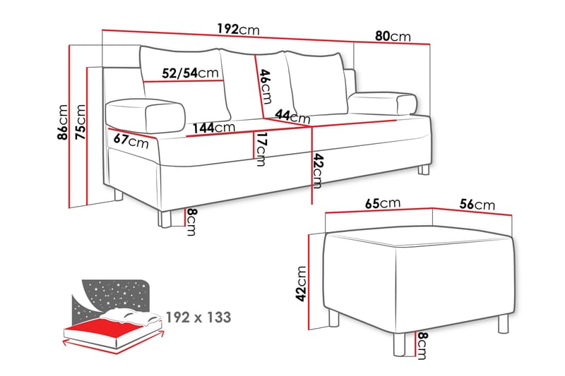 Kintore 2-sits Bäddsoffa Ljusgrå - Møbler - Sofaer - Sovesofaer