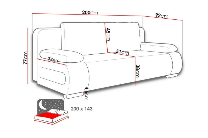 Kintore 2-sits Bäddsoffa NO_BRAND Red - Møbler - Sofaer - Sovesofaer