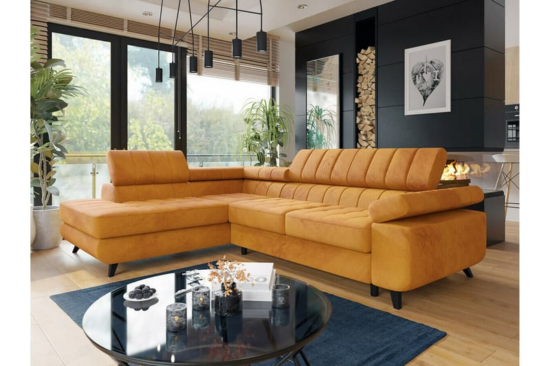 Kintore 3-seters Hjørnesovesofa - Gul - Møbler - Sofaer - Sovesofaer