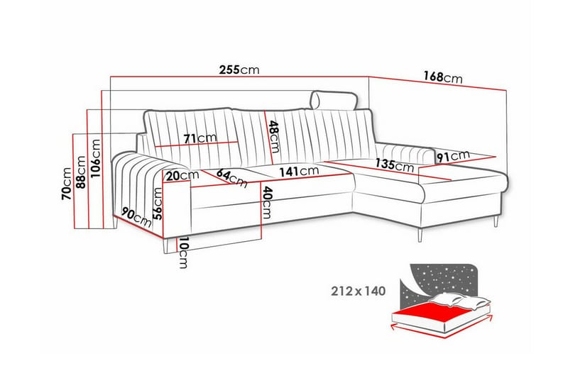 Kintore 3-seters Hjørnesovesofa - Gul - Møbler - Sofaer - Sovesofaer