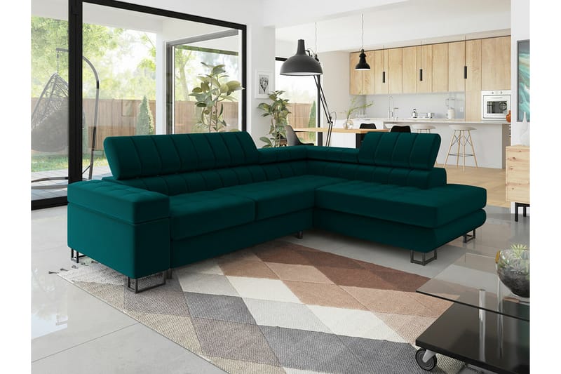 Kintore 3-seters Hjørnesovesofa - Mørk Turkis - Møbler - Sofaer - Sovesofaer