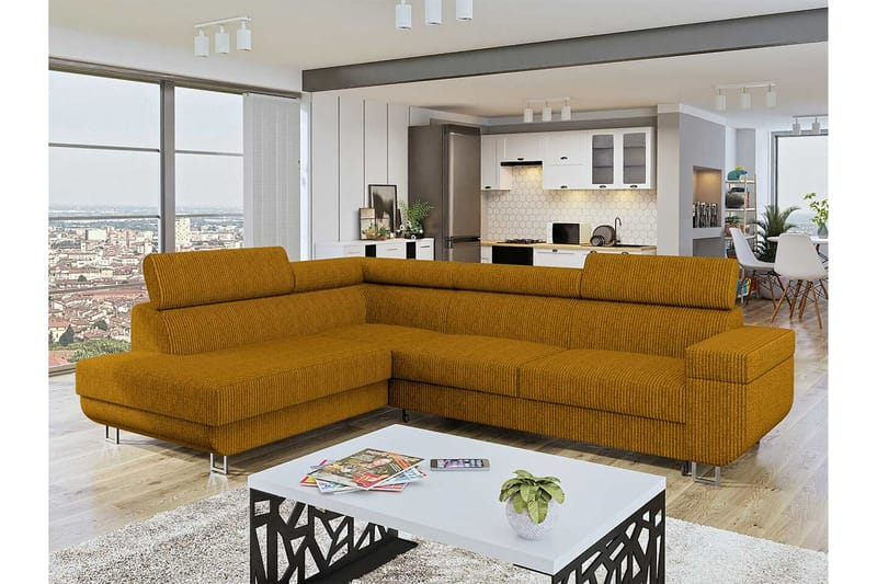 Kintore 3-seters Hjørnesovesofa - Mørkegul - Møbler - Sofaer - Sovesofaer