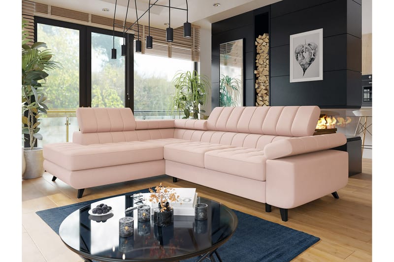 Kintore 3-seters Hjørnesovesofa - Rosa - Sovesofaer - Hjørnesovesofa