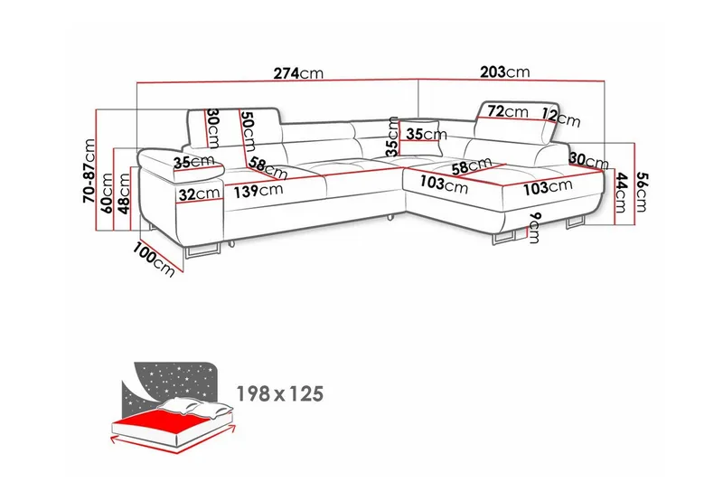 Kintore 3-seters Hjørnesovesofa - Møbler - Sofaer - Sovesofaer