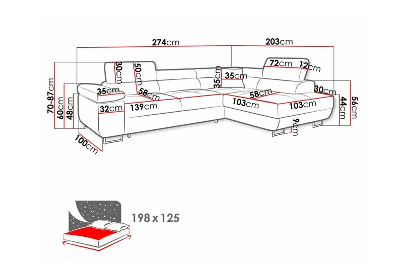 Kintore 3-seters Hjørnesovesofa - Møbler - Sofaer - Sovesofaer