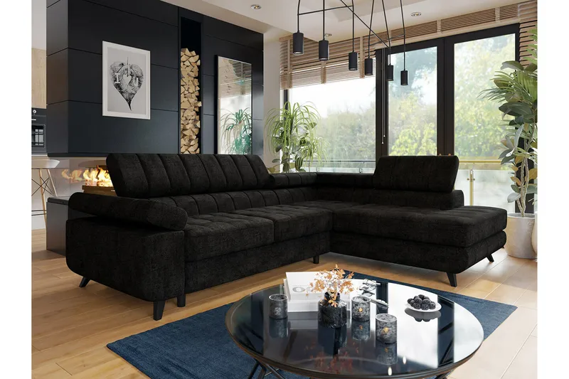 Kintore 3-sits Hörnbäddsoffa Black - Møbler - Sofaer - Sovesofaer