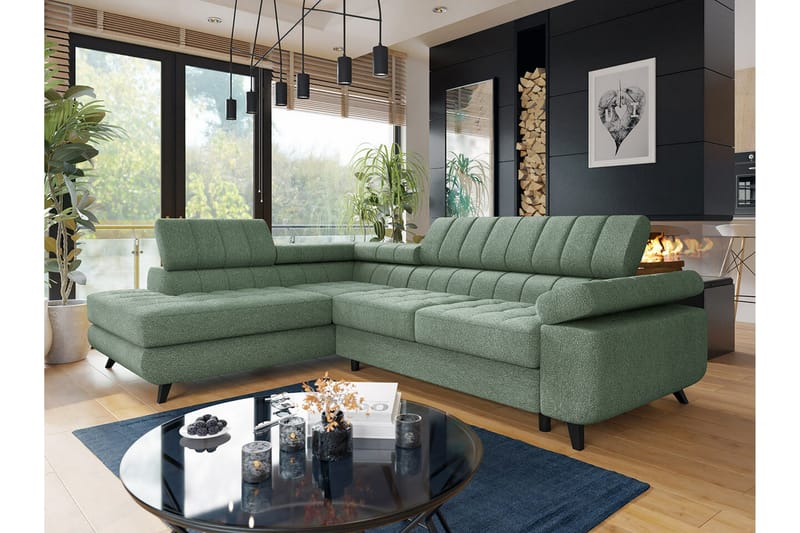 Kintore 3-sits Hörnbäddsoffa Light green - Møbler - Sofaer - Sovesofaer