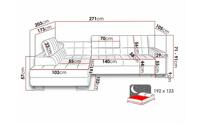 Kintore 3-sits Hörnbäddsoffa Light grey/Dark grey - Møbler - Sofaer - Sovesofaer