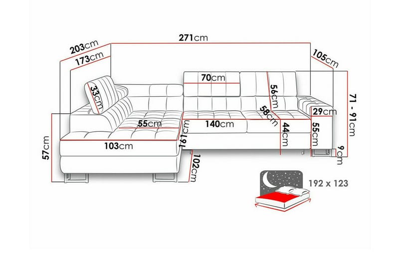 Kintore 3-sits Hörnbäddsoffa Light grey/Dark grey - Møbler - Sofaer - Sovesofaer