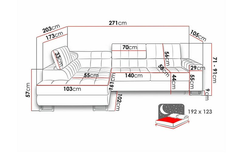 Kintore 3-sits Hörnbäddsoffa Ljusgrå - Møbler - Sofaer - Sovesofaer