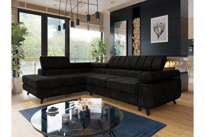 Kintore 3-sits Hörnbäddsoffa NO_BRAND Black - Møbler - Sofaer - Sovesofaer