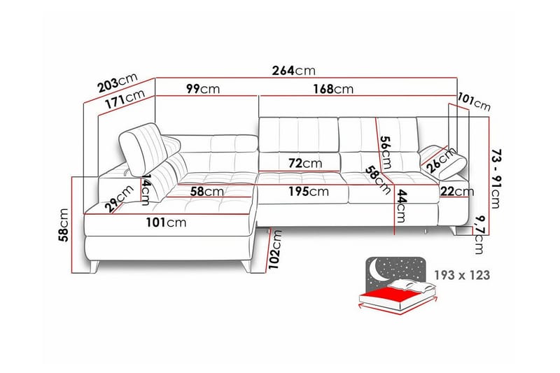 Kintore 3-sits Hörnbäddsoffa NO_BRAND Black - Møbler - Sofaer - Sovesofaer