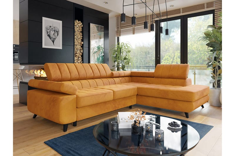 Kintore 3-sits Hörnbäddsoffa NO_BRAND Dark yellow - Møbler - Sofaer - Sovesofaer