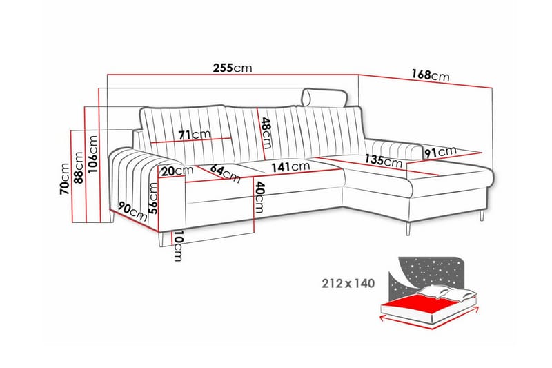 Kintore 3-sits Hörnbäddsoffa NO_BRAND Light grey/Dark grey - Møbler - Sofaer - Sovesofaer