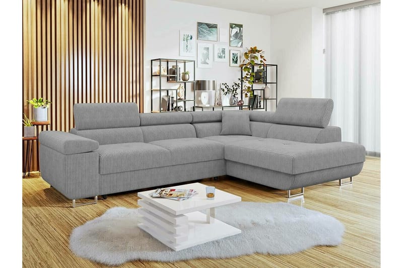 Kintore 4-seter Høyrevendt L-formet Hjørnesovesofa 125x198 cm i Kordfløyel - Grå - Møbler - Sofaer - Sovesofaer